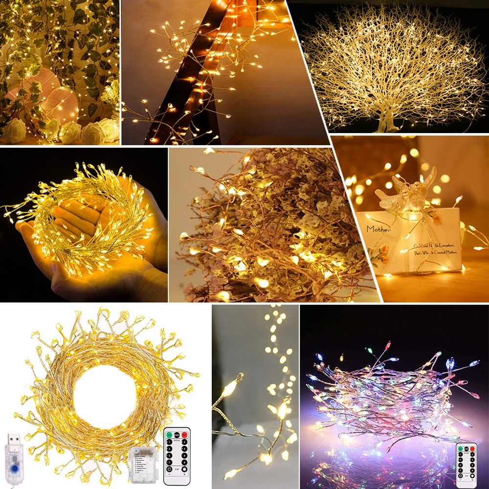Светодиодный фейерверк, сказочный светильник, водонепроницаемый, Рождественская елка, украшения гирлянды светодиодный струнный светильник, наружный домашний декор, USB Батарея D30