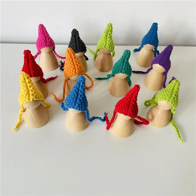 12pcs Rainbow Peg Dolls with Knitting Hat Baby Pretend Play People Figures Shape Montessori Wooden Educational Toys for Children 3