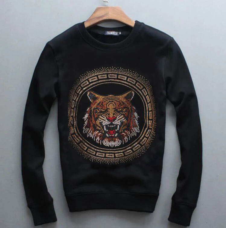

S-4XL Diamonds design Winter Men hoodies Breathable Rhinestone design Casual Men Slim top sweatershirt