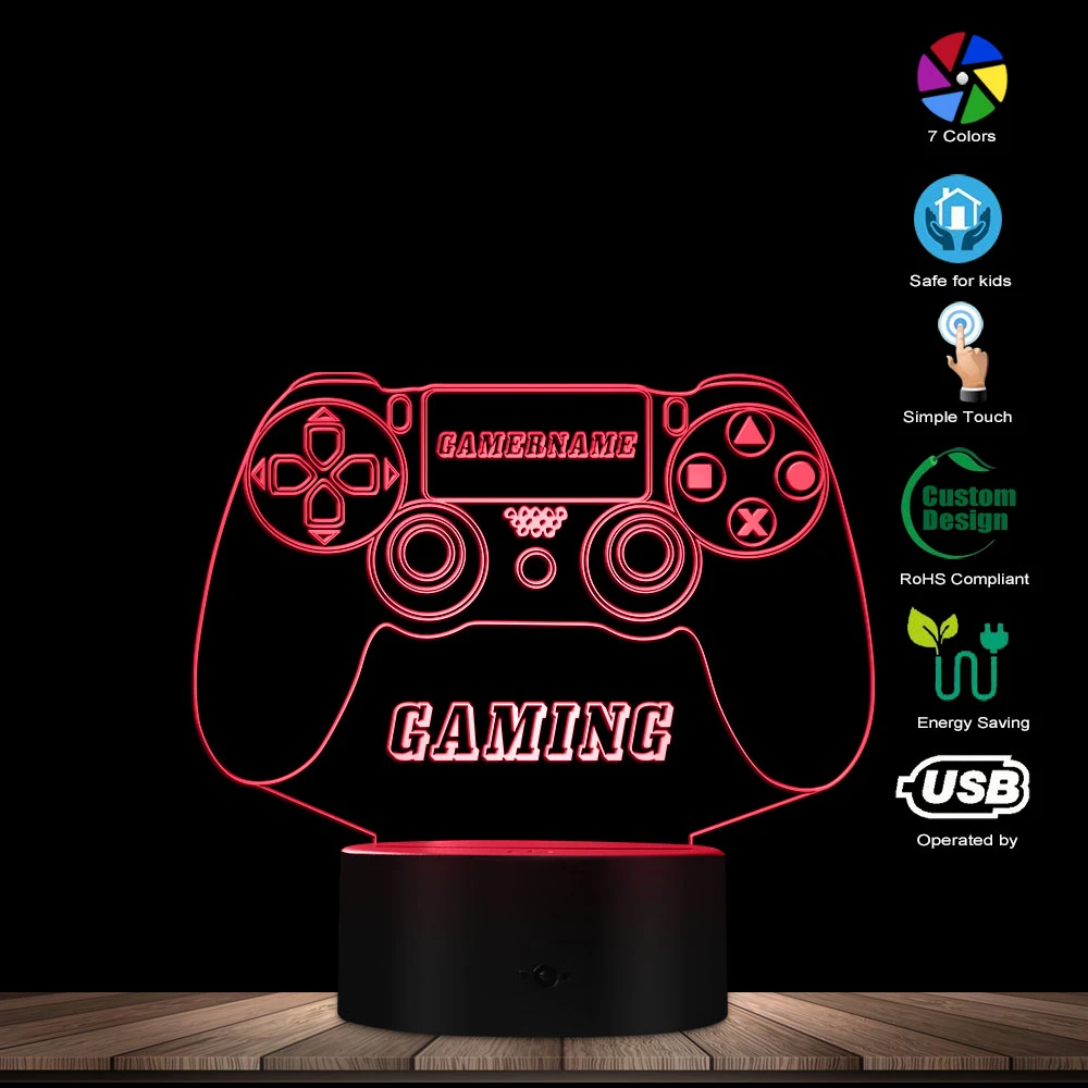 Nach Gamer Name 3D LED Tisch Nachtlicht Spiele Konsole Design Tisch Lampe  Optische illusion Neuheit Licht 7 Farben Ändern|LED-Nachtlichter| -  AliExpress