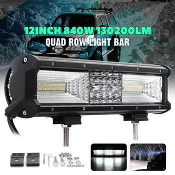 

840W 12 inch Flood LED Work Light Bar Combo Driving Lamps Waterproof 68 12/24V LED Work Light 6000K For SUV ATV Offroad Vehicle