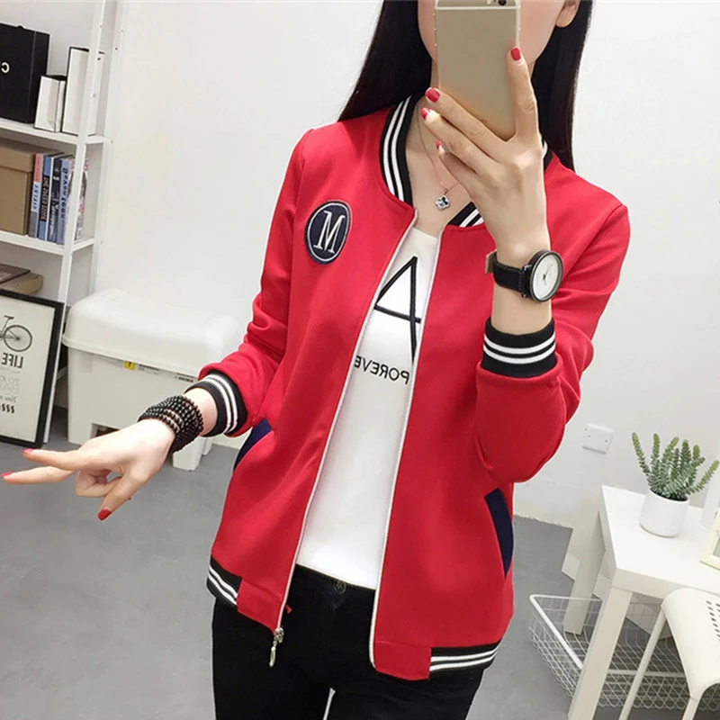 discount  Plus Size 2019 New Korean Style Autumn Coat Baseball Uniform Cardigan Long sleeve Pockets Zipper O-