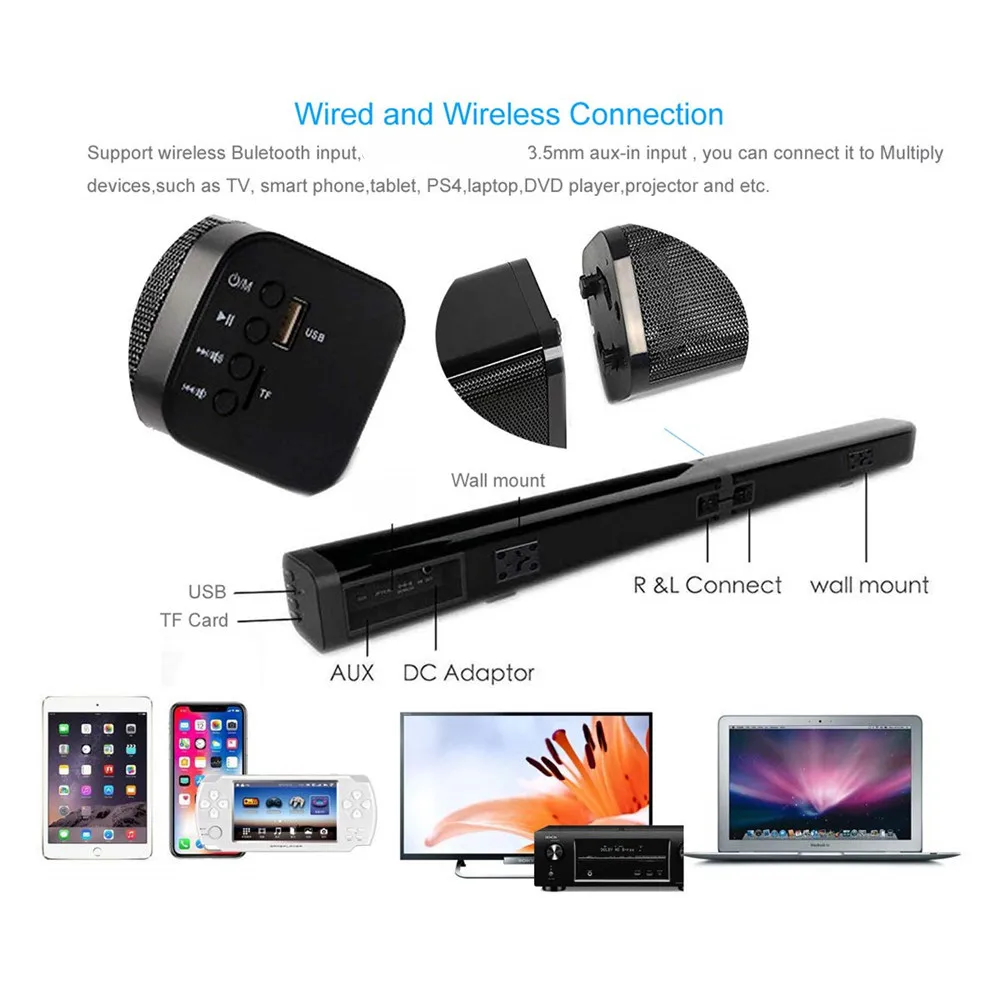 HYASIA 2 в 1 Съемный Bluetooth Саундбар ТВ 40 Вт светодиодный беспроводной динамик