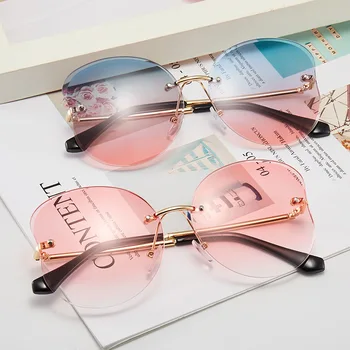 

Women's Sunglasses Oversized Rimless Round Diamond Cutting Fashion Women UV400 Outdoor Travelling Glasses