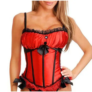 

Women Corset with Movable Straps Lace Trim Corselet Overbust Black-red Black White Satin Tops S-XXL