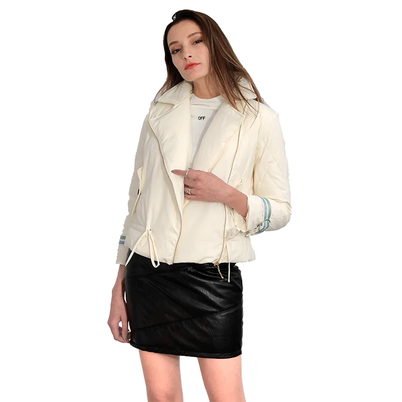 Korean Style 2021 Winter Jacket Women  tailored collar Solid Rice  White Female Down Coat skirt  Beige Womens Short Parka suit