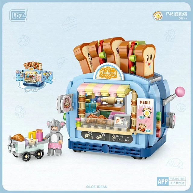 New LOZ MINI Blocks City Street view Series ice cream bakery shop selling turcks funny Education Building Bricks toy 1745 1746 2