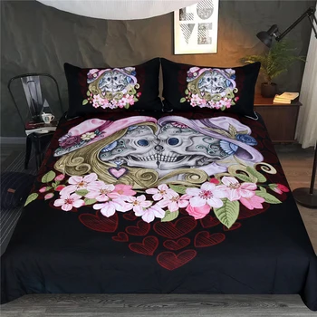 

Halloween Bed Linens Set Adult/kids Skull Couple Quilt Duvet Cover Bedclothes Pillowcase Digital-printing US Twin Bedding Set
