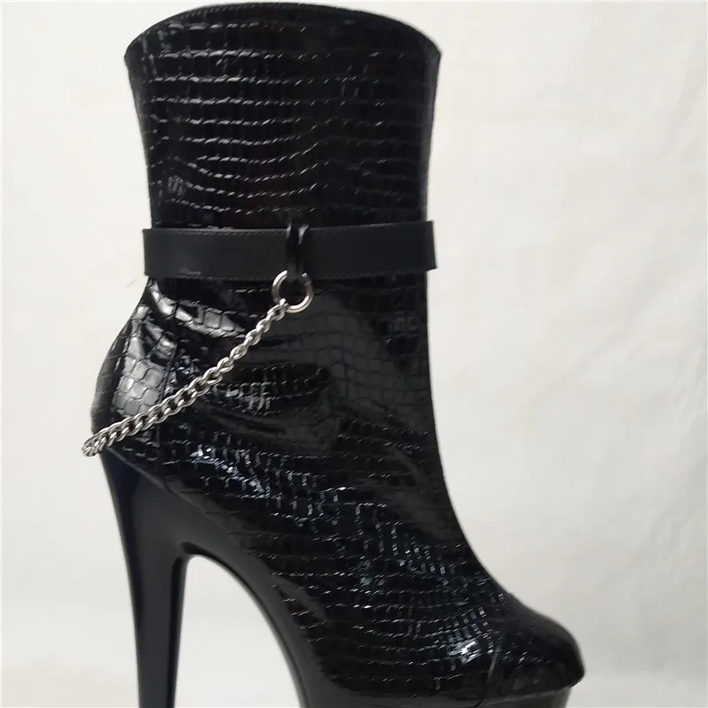 8 inch women short boots winter punk motorcycle boots 20cm gold chain Platform high heels party shoes dress ankle boots