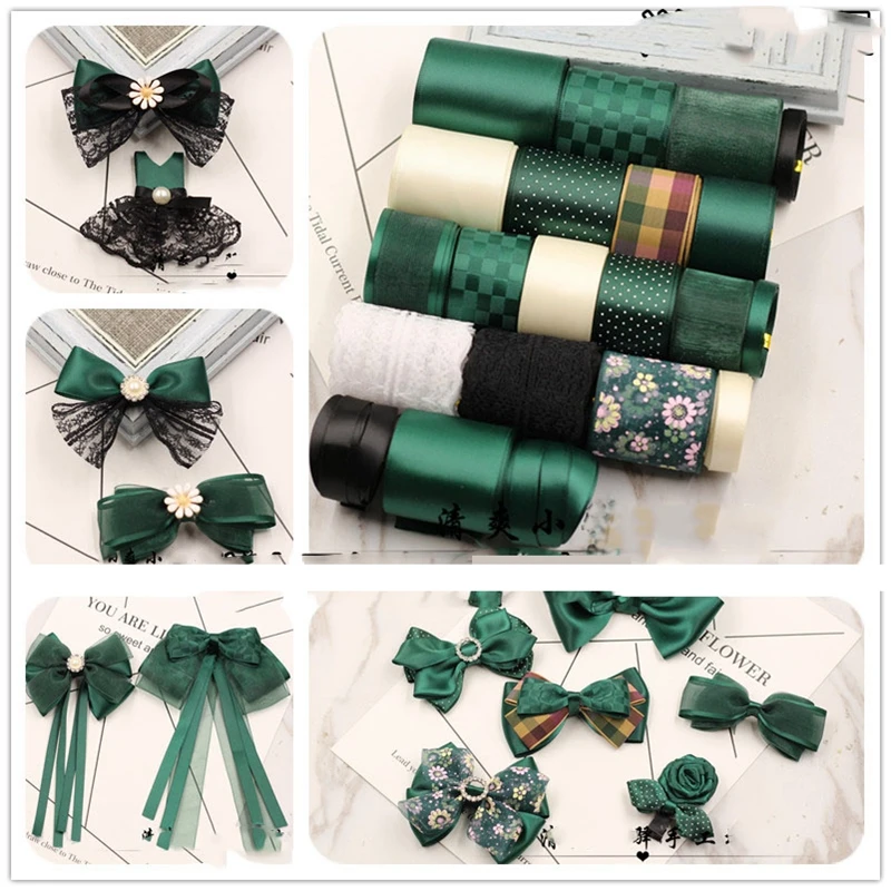 High Quality,Mixed Black Green Colour Ribbon Set For DIY Handmade  Gifts&Crafts Packing,Hair Ornament Accessories