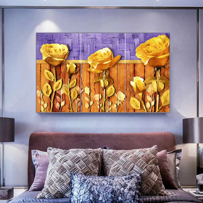 

Nordic Golden Flower Floral Plant Leaf Canvas Modern Posters And Print Wall Art Picture for Living Room Home Decoration Painting