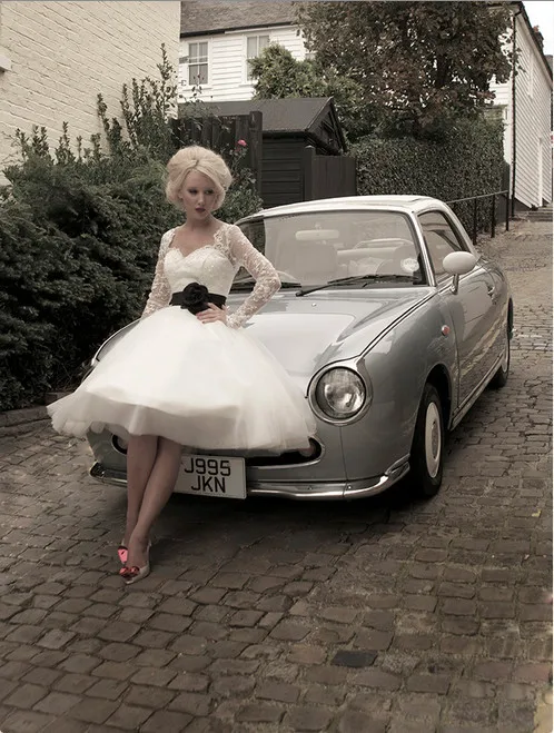 Модное Длинное белое короткое платье с открытой спиной и длинным рукавом vestido de noiva, сексуальное свадебное платье с черным цветком на поясе, платья подружек невесты