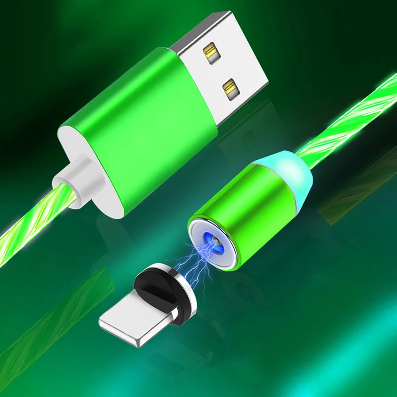 Магнитный течёт светильник светодиодный Micro USB кабель для samsung type-c зарядка 8pin для iphone 1 м магнит зарядное устройство Тип C кабели - Цвет: Green