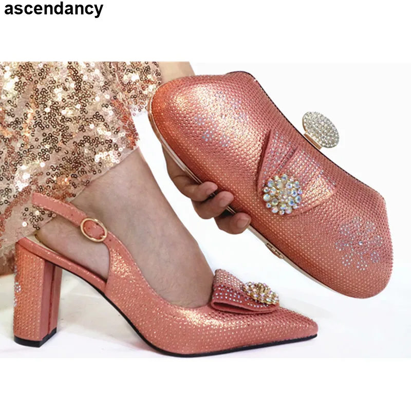

New Arrival Italy Shoes and Bags Set for Woman Shoes and Bags To Match on Sale Luxury Shoes Women Designers Rhinestone Pumps