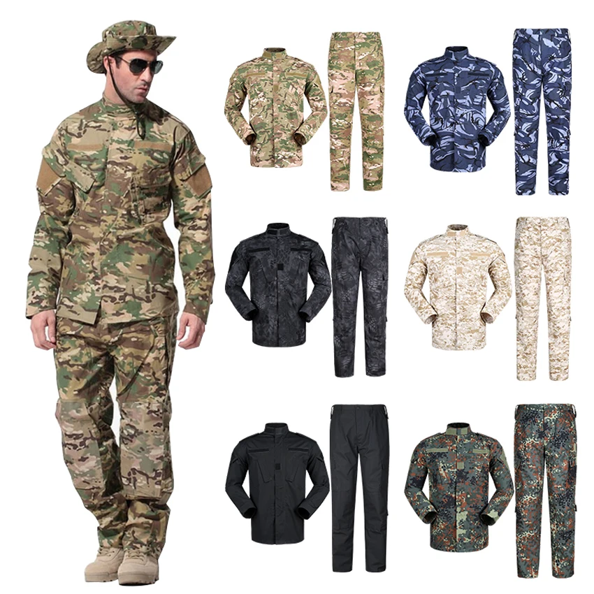 WW2 Security Team Army Suit Man Military Uniform Combat Jacket+pants with Pocket Multi Camouflage C
