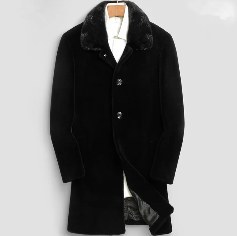 

Boollili Sheep Shearling Fur Autumn Winter Jacket Men 100%Wool Coat Mink Fur Collar Long Coats Chaqueta Hombre