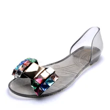 Сандалии; женские летние кристально прозрачные туфли; прозрачные туфли с открытым носком; пляжная модная обувь на плоской подошве со стразами