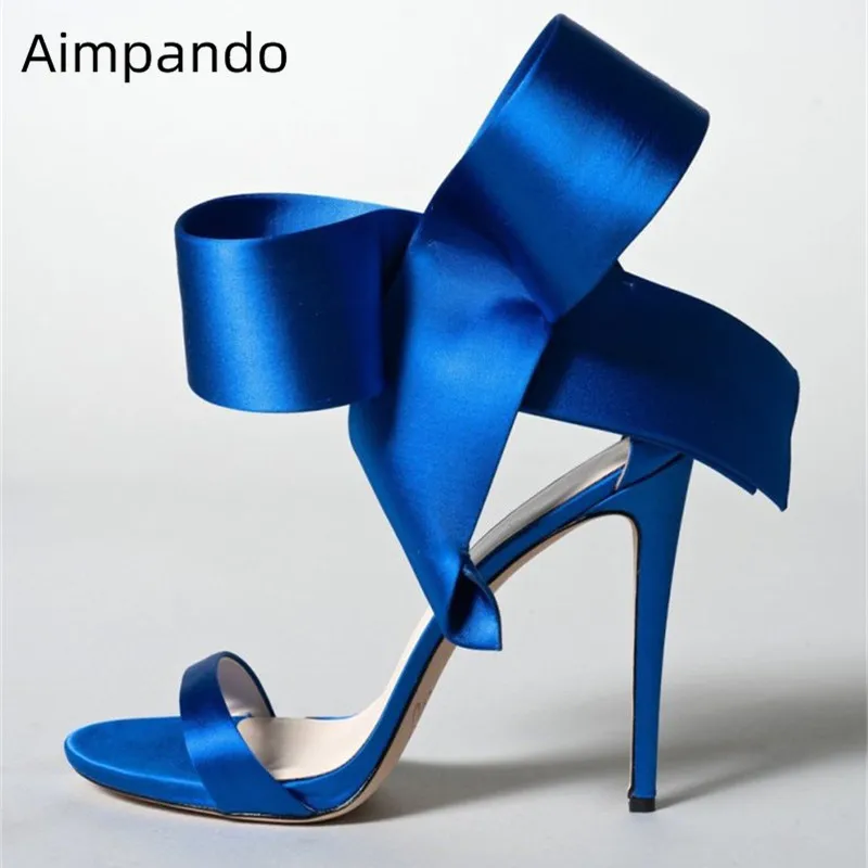 

New Arrival Bowknot Decor Sandals Satin High Heels Women Elegant One Strap Stiletto Heel Summer Party Shoes Bling Silver Sandals