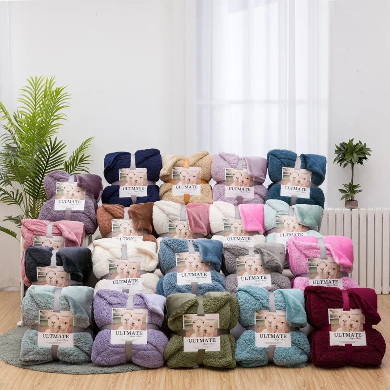 

200x230cm Solid Color Flannel Blanket for Adult Kids Thick Warm Sherpa Throw Blanket Simple Fashion Super Soft Blanket Bedlining