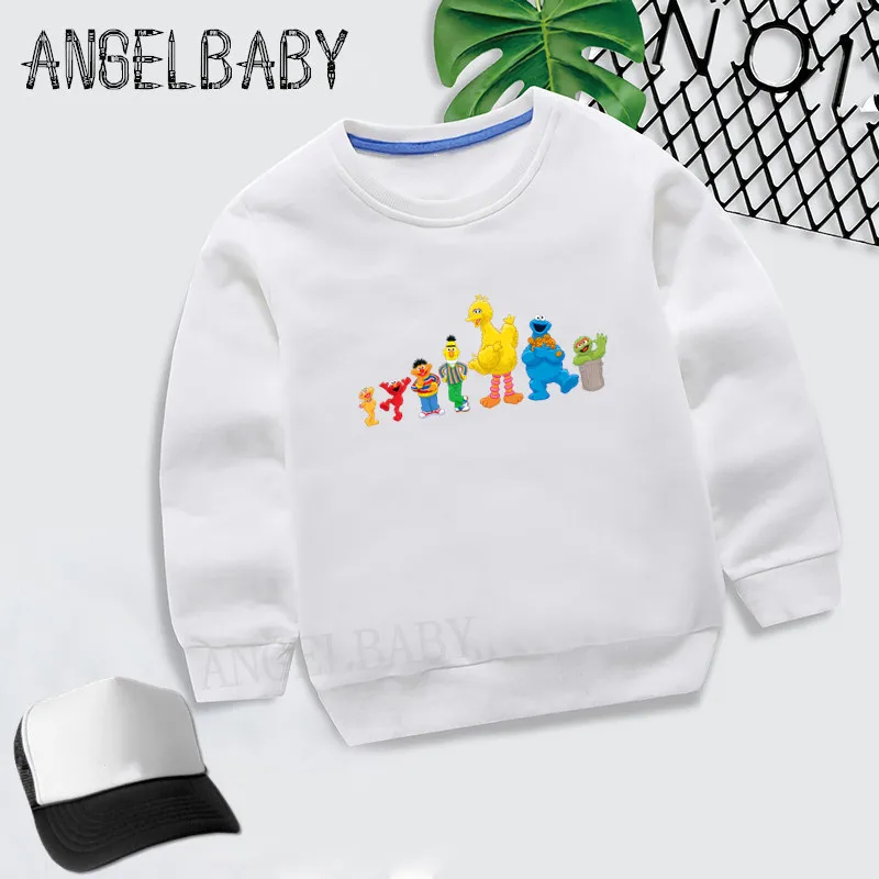 Детские толстовки с капюшоном с принтом «Улица Сезам»; свитер для мальчиков и девочек; детские осенние Топы; хлопковая одежда для малышей; KYT5255