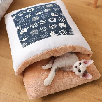 

Pet Dog Cave Bed Soft Fleece Warm Pad Closed Detachable Washable Quilt Bed for Cat Puppy Japanese Sleeping Cushion