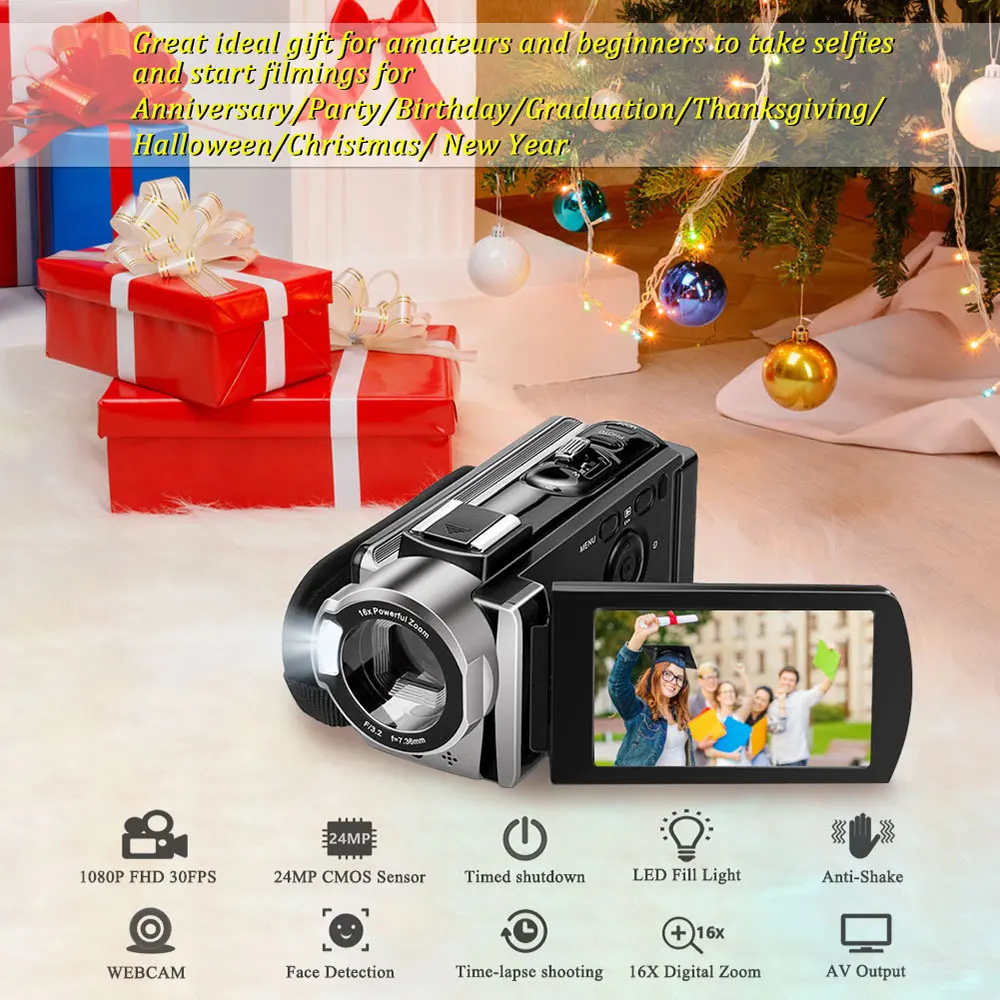 Видеокамера FHD 1080P 15FPS 24 м рекордер для Vlogging 3 0 дюймовый 16 кратный зум видеокамеры