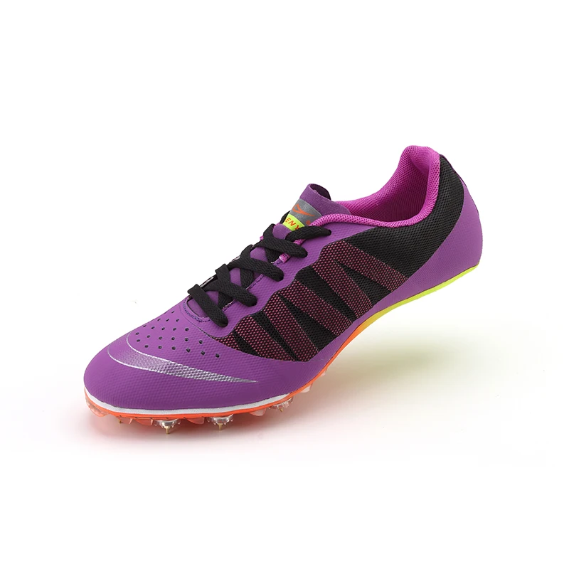 Спортивные кроссовки с шипами для мужчин и женщин, спортивные кроссовки для прыжков, Детские профессиональные кроссовки для тренировок на открытом воздухе, кроссовки с шипами для мужчин - Цвет: Purple