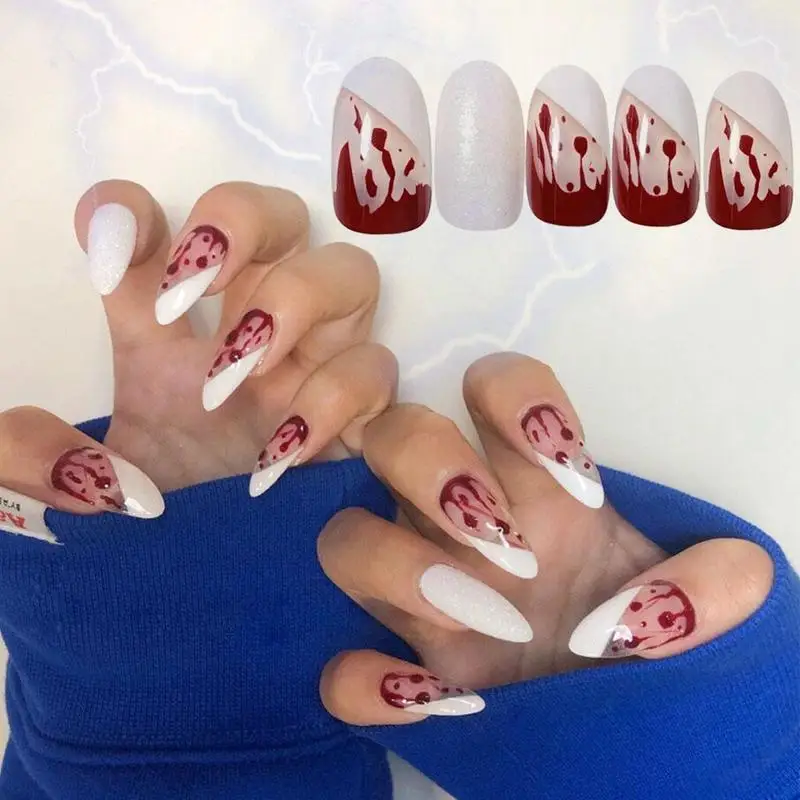 

Artificial False Fingernails Halloween bloody Fake Nails With Design Full Cover Press On Manicure Tools