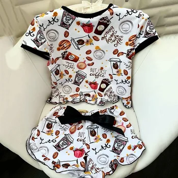 

2020 Fashion Print Pajamas Sets Women Short Sleeve Tops And Shorts Set Nightwear Pyjamas Summer Sleepwear 2pcs/set Hot Sale