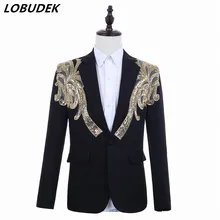 Корейский стиль мужской костюм куртки золотые блёстки черный пиджаки формальная одежда Выпускные вечерние костюмы для сцены певица шоу пальто