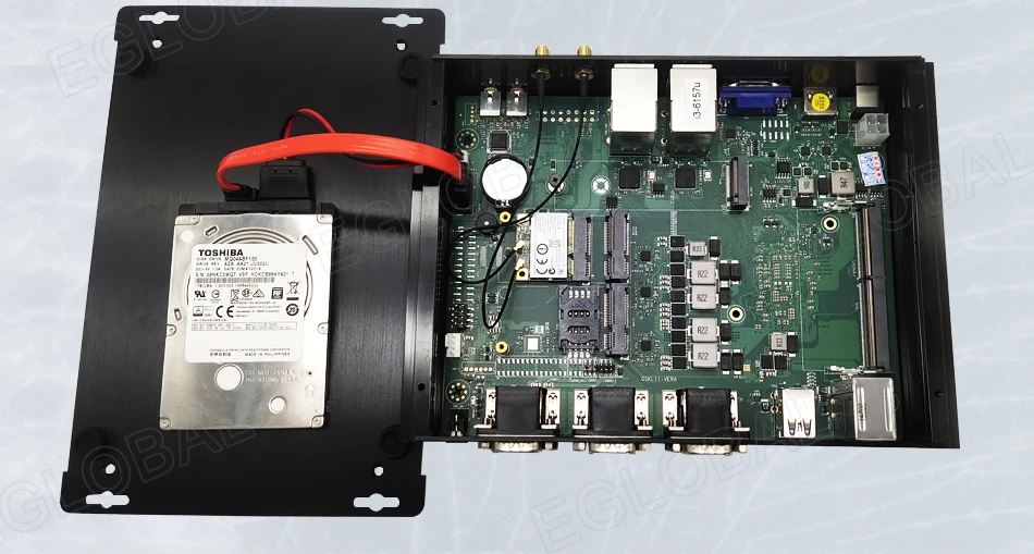 Elevate Your Operations with the Eglobal Industrial Fanless Mini PC - 6 COM, 2 LAN, Windows/Linux, Barebone System. Experience 7/24 Hours Working, 4 USB 2.0, 4 USB 3.0, and WIFI. Upgrade your industrial setup with this high-performance computing solution! Description Image.