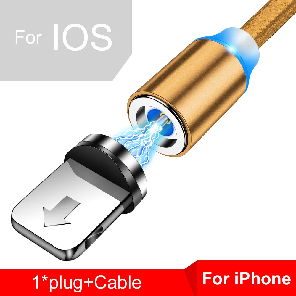 Tisluo Magnetic Charger Cable Fast Charging Micro USB Type C Cable For iPhone Xiaomi Samsung Huawei 1M Mobile Phone Magnet Wire - Цвет: For ios usb Gold