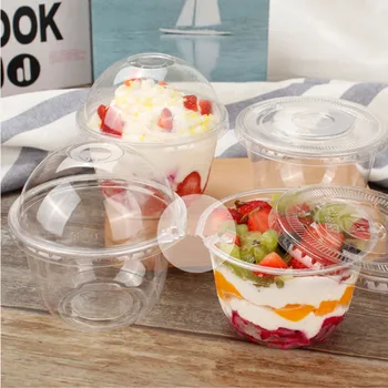 

50pcs 96/93mm Caliber Disposable PET Cold Drink Plastic Cup U-shaped 260ml/300ml Ice Cream Yogurt Cake Dessert Cup with Lid