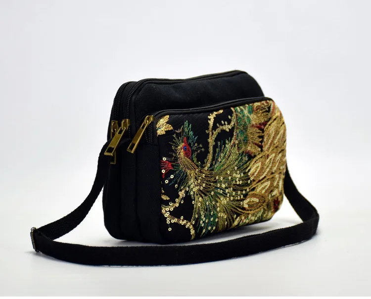 Veowalk Павлин блёстки вышитые женские хлопчатобумажная сумка через плечо многофункциональная летняя маленькая холщовая сумочка для ключей для телефона