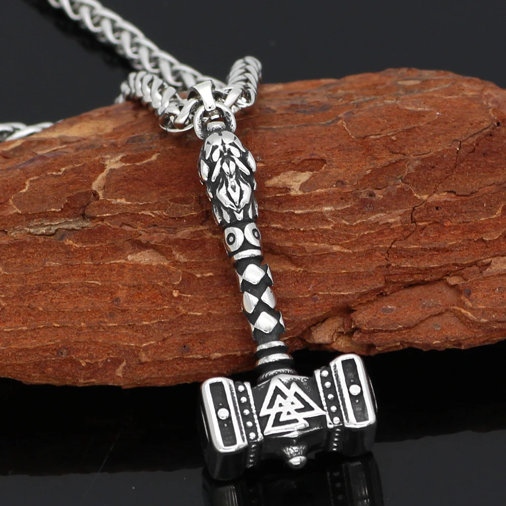 Скандинавский Викинг из нержавеющей стали Тор молот Мьёльнир odin wolf vegvisir кулон ожерелье с валкнутом подарочный пакет