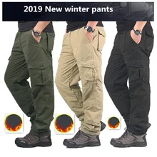 Новинка мужские зимние толстые теплые брюки Карго повседневные флисовые длинные брюки с карманами Модные свободные мешковатые рабочие мужские брюки 3XL