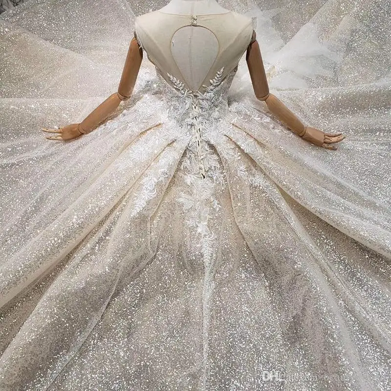 Роскошное Пышное Бальное платье Свадебные платья без рукавов открытая спина Иллюзия декольте бант аппликация узор блестки пляжное свадебное платье