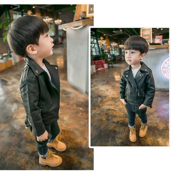 

New Fashion Cool Girls Boys PU Coat Jacket Spring Autumn Winter Kids Baby Leather Jackets Overcoats Clothes