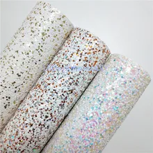 Mini Roll 30x134CM WHITE Glitter Fabirc, Chunky Glitter Leather, Glitter Leather Roll For Making Bows LEOsyntheticoDIY SK051