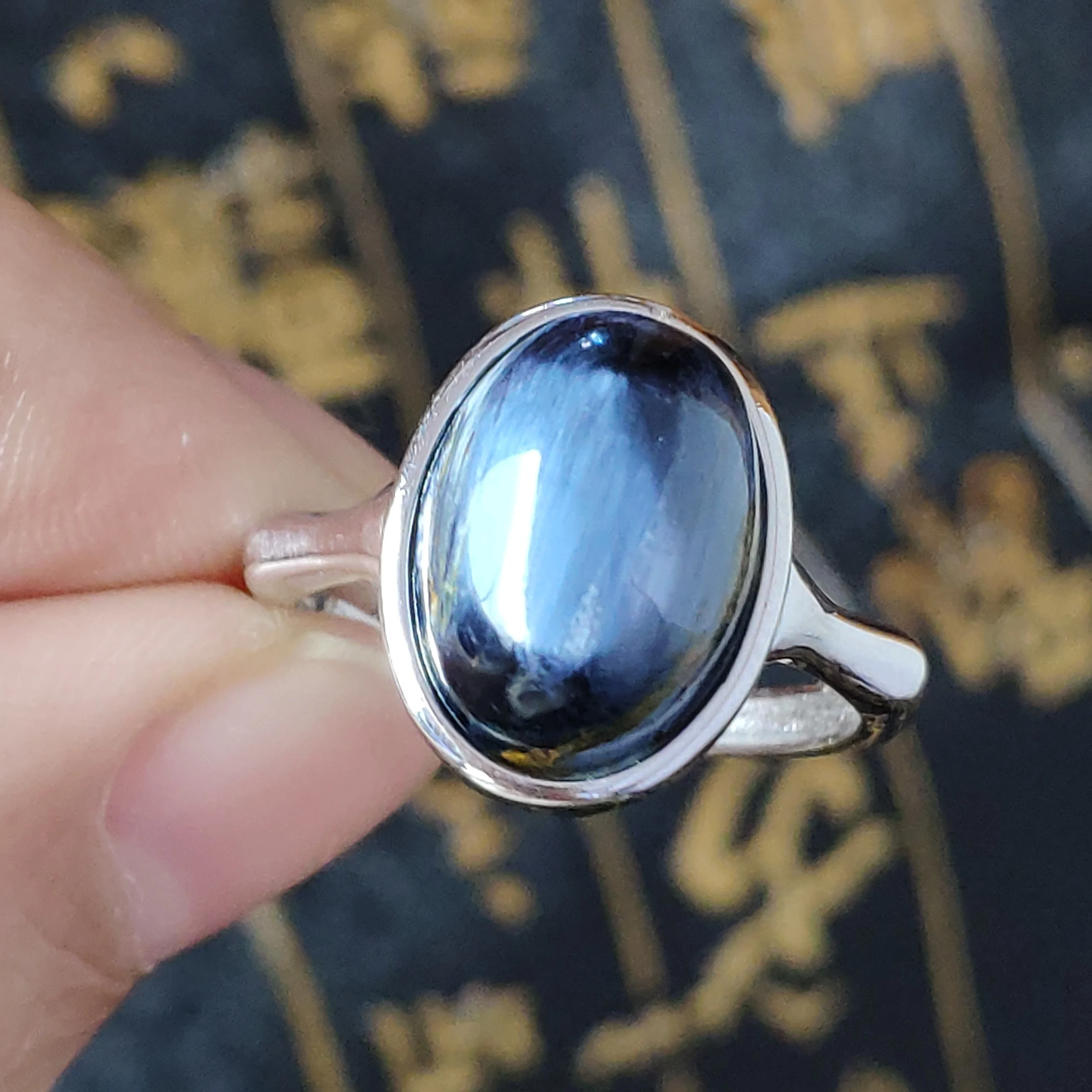 Натуральный Синий перетерзит драгоценный камень Chatoyant регулируемое кольцо 925 пробы из серебра и серебра для женщин мужчин ЛЮБОВЬ 14x11 мм AAAAA