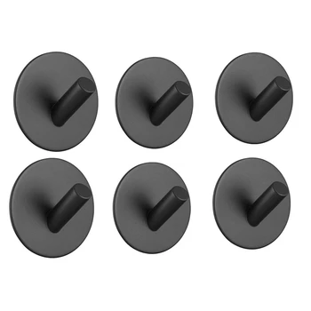 

6x Sticky Hook, Self-Adhesive Black Wall-Mounted Hook for Key Robe Towel, Stainless Steel Hook, No Drill, No Screw
