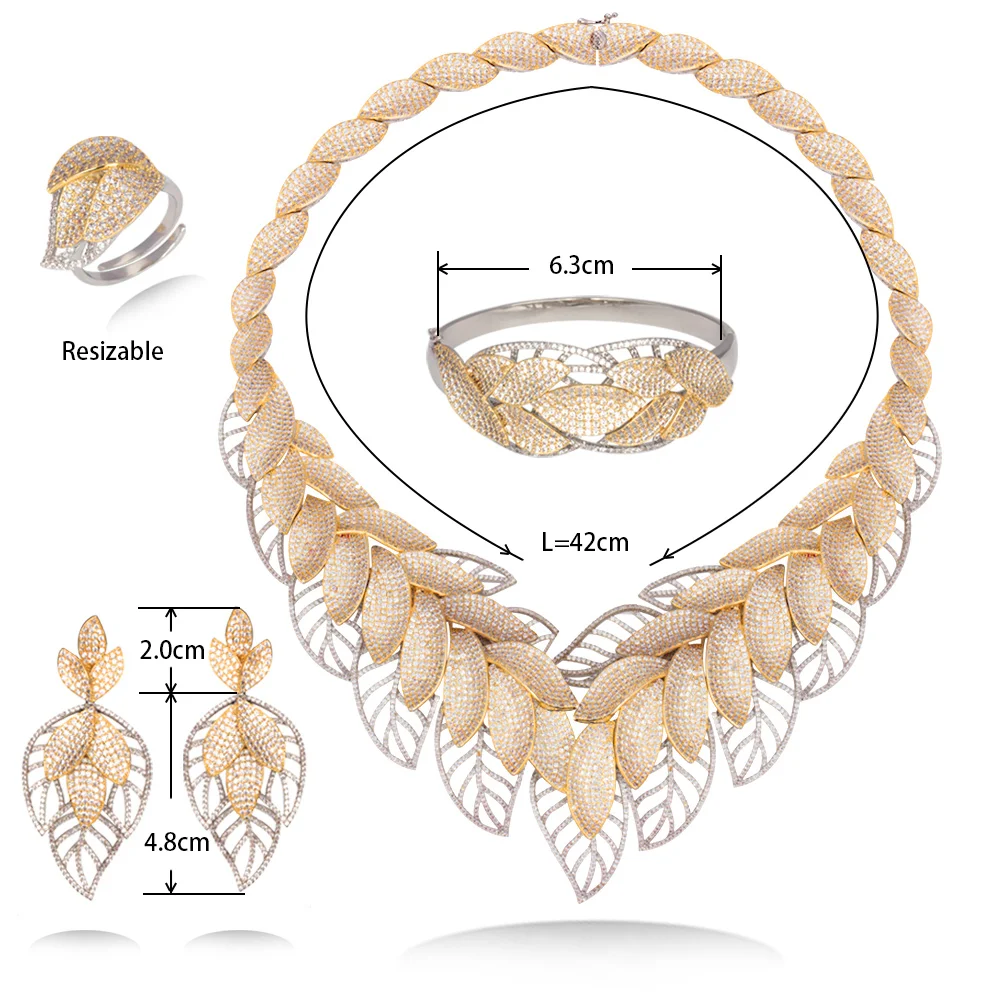 Невеста TALK элегантный кубический циркон 4 шт. ожерелье серьги браслеты кольцо наборы турецких золотых ювелирных изделий дизайн листьев анс... Невеста TALK элегантный кубический циркон 4 шт. ожерелье серьги браслеты кольцо наборы турецких золотых ювелирных изделий дизайн листьев анс...