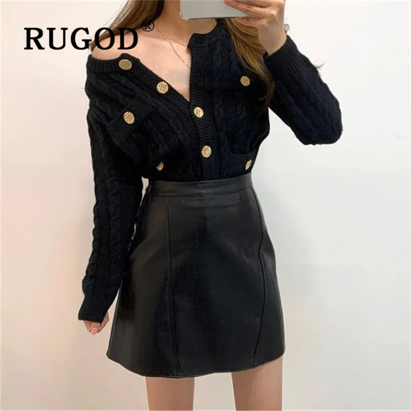 RUGOD Metal Button Cardigan Twist Pattern Sweater Womens Sweaters 2019 Winter Tops For Women Knitwear Fashion Kpop Clothes |