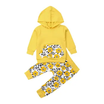 

0-24M Newborn Infant Baby Girl Clothes Set Boy Outfits Floral Hooded Sweatshirt Tops Long Pants 2PCS Outfits Set