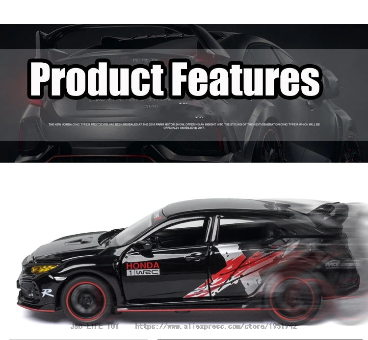 1:32 Honda Civic Type R Limited Edition Toy Car Metal Toy Diecasts &Amp; Toy Vehicles Car Model High Simulation Car Toys For Boy
