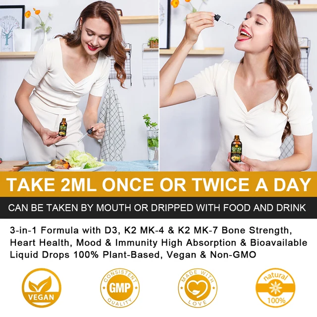 Greenpeople Vitamin K2 Mk7 Drops Osteoporosis Supplement  Diuretic Liver Detoxification Supports Immune Health Vitamin D3 Drops 6