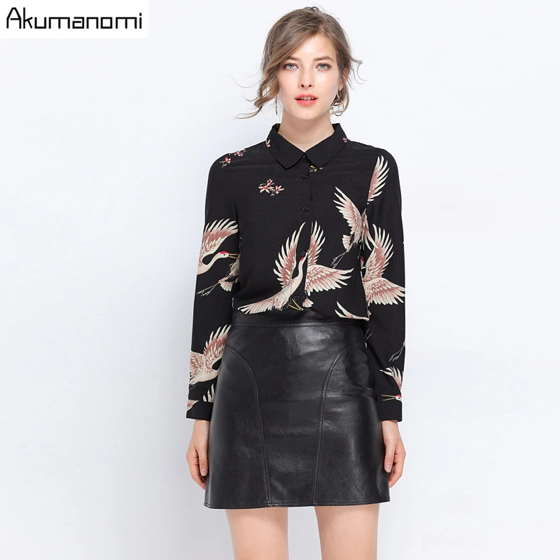 

Autumn Blouse Women Shirt 2019 Plus Size 5XL Turn-down Collar Full Sleeve Black Print Shirt Top Free Shipping Vestidos De Verano