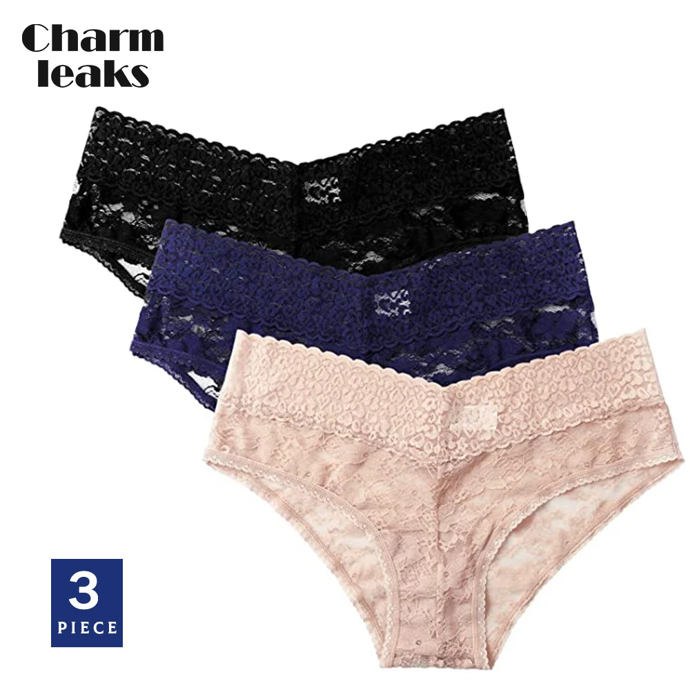 

Charmleaks Women's Underwear 3 Pack Lace Panties Sheer Hipster Stretch Perspective Briefs Hollow Out Elegant Skin-friendly 3 PCS