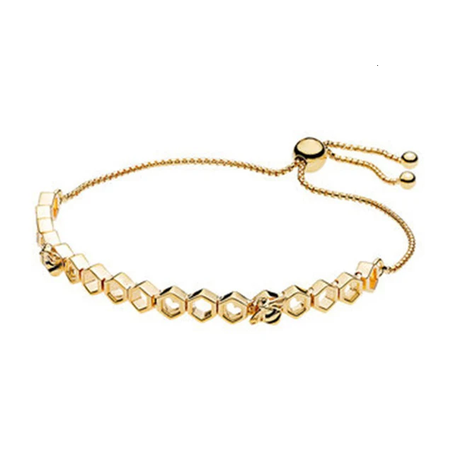 

100% 925 silver sterling 1:1 genuine brand new charm 18 k gold bee bracelet ms. beehive elegant temperament bracelet