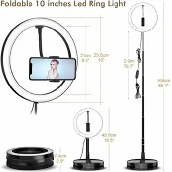 

10 inch LED Selfie Ring Light with Phone Holder USB Photography Video Makeup Lamp with Selfie Stick for Youtube Live Studio